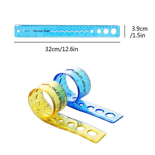 Xstar 4 Pack Thick Durable Transparent 12 inch Rulers Shatterproof Plastic Ruler Straight Ruler Math Rulers Soft 12" Ruler,Dual Side 30cm/12inches Rulers for Student School Office(4PCS)