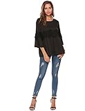 Soteer Women Casual Boho Lace O-neck 3/4 Sleeves Shirt Blouse Top S-XXL