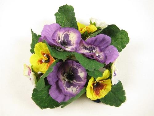 Gt Decorations 4x Artificial Silk Flowers Purple Yellow Pansy
