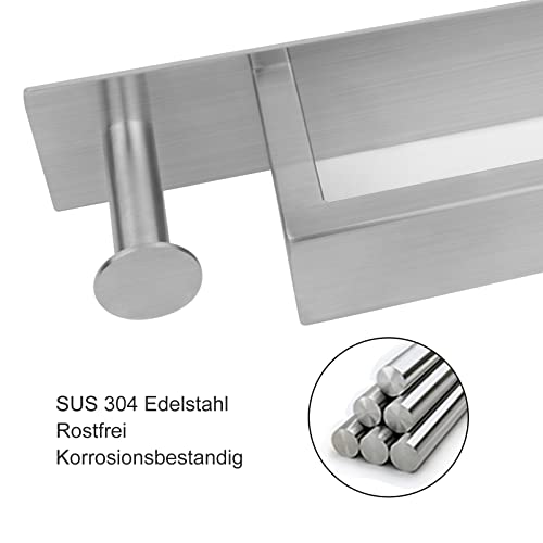 Towel Holder - Self Adhesive 40cm Towel Rail Stainless Steel Towel Rack with Hooks for Bathroom Kitchen (Brushed)
