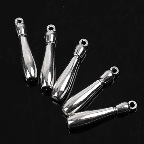 WEFOO 30 Pieces Vintage Antique Silver Bowling Pin Charms Tibetan Charms Pendant Jewelry Findings,DIY Bracelet Necklace