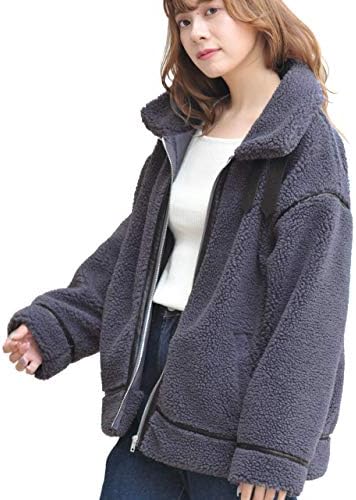 [アドティエ] ボアジャケット パイピング スタンドカラー 合皮 ベルト 裏地 ブルゾン ポケット アウター 10507009F
