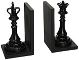 Deco 79 Polystone King and Queen Chess Bookend Pair, 5 by 8-Inch, Walnut Brown/Black