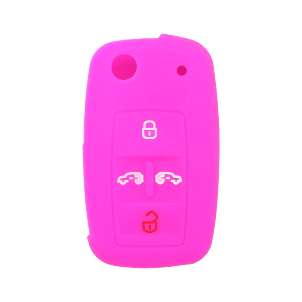 BROVACS Silicone Cover Protector Case Holder Skin Jacket Compatible with VOLKSWAGEN Multivan Sharan Caravelle Transporter Caddy SEAT Alhambra 4 Button Flip Remote Key Fob CV9808 Rose
