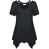 Bulotus Womens Summer Short Sleeve Tunic Dressy Casual Spring 3 4 Sleeve Shirt Cut Out V Neck Long Tops Beach Vacation