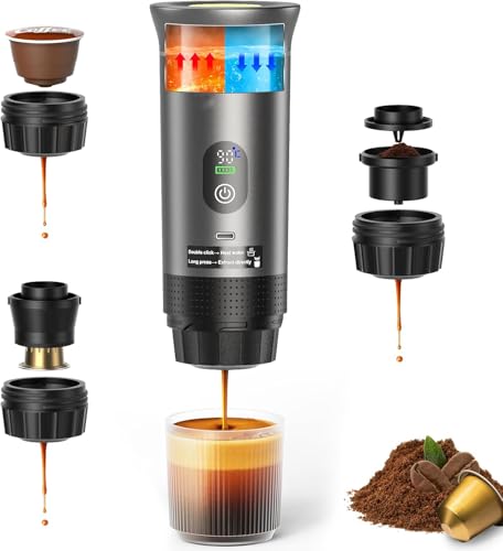 CTOBY Portable Coffee Machine,Compatible with Grounds & Capsules,for Travel,LED Display,20 Bar,Compatible with Coffee Grounds&Capsules (Ns&DG) for Travel, Camping, Hiking, Office