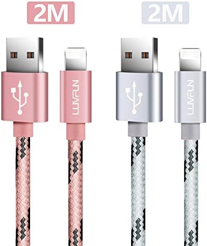 Luvfun Charger Cable for iPhone, [2M-2Pack] Nylon Braided Fast Charger Cable Compatible with iPhone XS X 8 8 Plus 7 7 Plus 6s 6s Plus 6 6 Plus iPad iPod (Rose Gold+Silver)