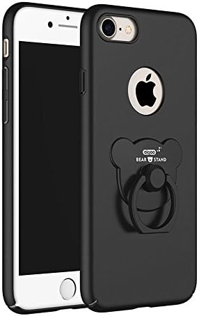 Iphone7 case ,holabuy full back covered case with 360 degree rotating ring holder, well-rounded protection , pc material slim case for ipone7 (cartoon bear kickstand) (Black)