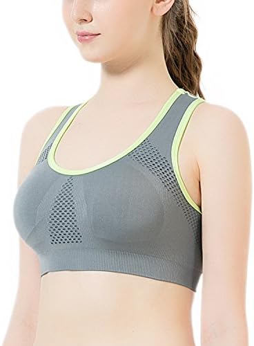 CelerSport Women's High Impact Running Workout Wireless Yoga Sports Bra Grey Medium