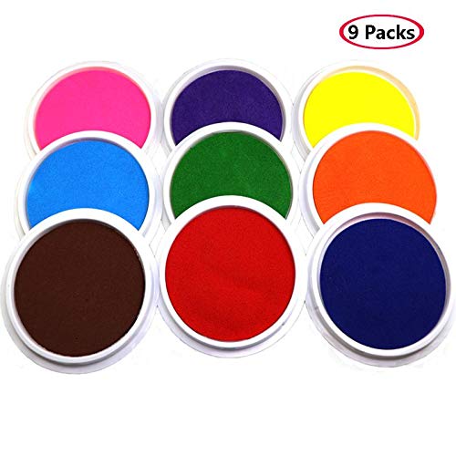 Washable Large Ink Pad DIY Colors for Kids Craft Finger Print Inkpads Rubber Stamps (9 Colors)