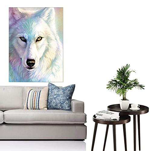 DIY 5D Diamond Painting Kits for Adults, White Wolf Full Drill Diamond Crystal Rhinestone Embroidery Arts Craft Canvas Wall Decor 12x16 inches
