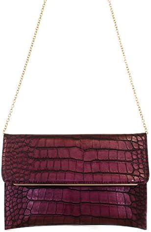 L.COLETTE Crocodile Envelope Style with Chain Strap Clutch Bag 14626 (Olive)