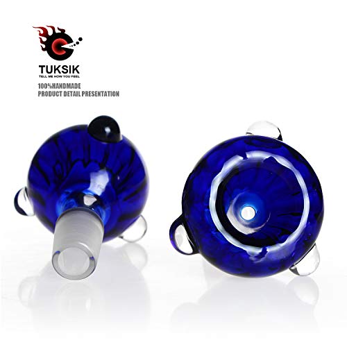 Tuksik 2 Pack Glass Herb Holder Bowl Blue Glass Holder 14mm (Blue)