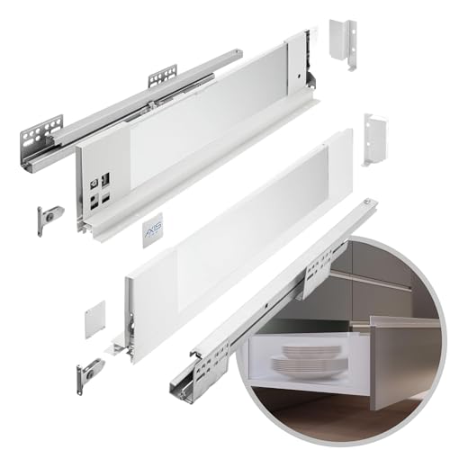 GTV - AXIS PRO Drawer System | Drawer with Glass Sides | Drawer System | Height 116 mm Length 500 mm | White with Milky Glass