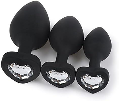FUK3F Black Silicone 3 Pack/Size Trainer Plug Set Heart Base Adult Toys for Men Women - White Jewellery