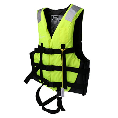 MonkeyJack General Purpose Universal Adult Kids Child Kayak Boating Rafting Life Jacket Paddle Water Sports Rescue Reflective Vest + Whistle (CE Approved) - Fluorescent green, M