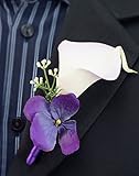 Angel Isabella Boutonniere - Calla Lily with Purple Hydrangea
