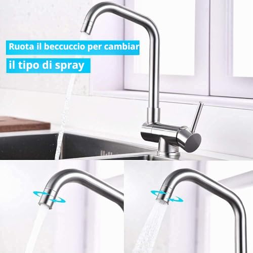 ONECE Folding Kitchen Tap with 2 Modes, Under Window Taps | 360° Swivel Single Lever Mixer Tap for Sink 304 Stainless Steel, Cold and Hot Water