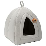 Hollypet Self-Warming 2 in 1 Foldable Comfortable Triangle Cat Bed Tent House, Light Gray