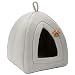 Hollypet Self-Warming 2 in 1 Foldable Comfortable Triangle Cat Bed Tent House, Light Gray