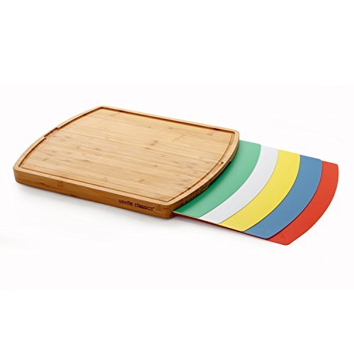 Seville Classics EasytoClean TwoTone Bamboo Cutting Board with Juice