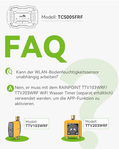 RAINPOINT WiFi Soil Moisture Sensor TCS005FRF Must Be Used with WLAN Irrigation Computer TTV103WRF or TTV203WRF, and WiFi Hub TWG004WRF, RainPoint Tuya App Control (2.4GHz)