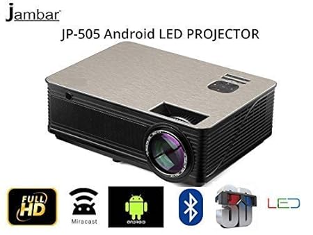 JambarJP-505 Android 6.0 Bluetooth Meeracast WiFi 4000 Lumens Full HD LED Projector for Home
