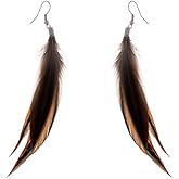 Lureme Bohemian Style Brown Feathers Dangle Earrings (02004756) (Brown)