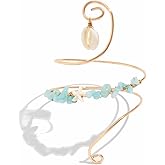 XAM Arm Cuff Upper Arm Bracelet for Women Adjustable Flower Sea Shell Leaf Feather Open Upper Arm Bangle Bracelet Boho Summer Holiday Jewelry