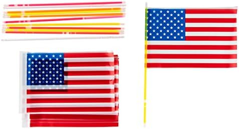 Glow Sticks - 12-Pack American Flags Glow in the Dark Sticks, Patriotic USA Party Supplies for Election Day, Veteran's Day, Halloween Goodie Bag Favors, Trick or Treat Toys, 6 Colors, Handheld Sized