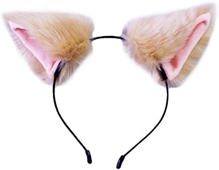 Cutegirl Cat Fox Ears Long Fur Hair Headband Anime Cosplay Party Costume (Khaki and Champagne)