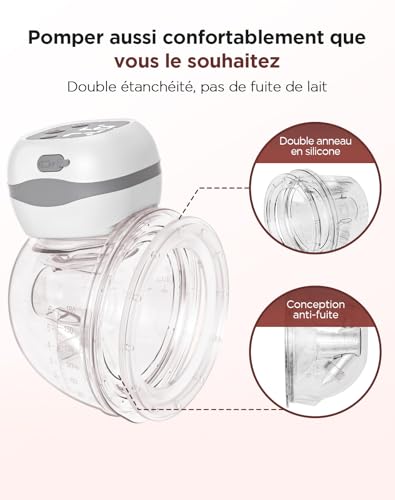 Haokoo Tire-Lait Électrique Mains Libres – Portable et Anti-Fuite, Aspiration Douce, 3 Modes, 12 Intensités, Silencieux, Sans BPA, Brides 21/24 mm, 2 Unités