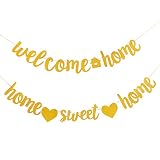 2 Pieces Welcome Home Banner Home Sweet Home Banner Housewarming Banner for School Welcome Party Family Party Decoration,Gold