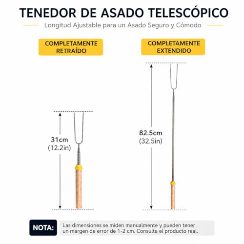 VGEBY 8 Varillas para Asar Malvaviscos, Telesc¡§?picas, Extensibles, para Asar Malvaviscos, Kit Extensible para Asar, Pinchos para Pinchos, Tenedores para Perros Calientes para Fogatas