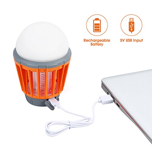 ENKEEO 2-in-1 Camping Lantern Bug Zapper Tent Light - Portable IPX6 Waterproof Mosquito Killer LED Lantern with 2000mAh Rechargeable Battery, Retractable Hook, Removable Lampshade, Orange