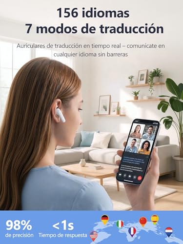 AI Auriculares Traductor en Tiempo Real: 156 Idiomas Traductor Instantáneo 3en1 – Pantalla Táctil LCD - Aislamiento Ruido In-Ear - Asistente IA Control Remoto Fotos – Viajes Negocios Estudio Reuniones