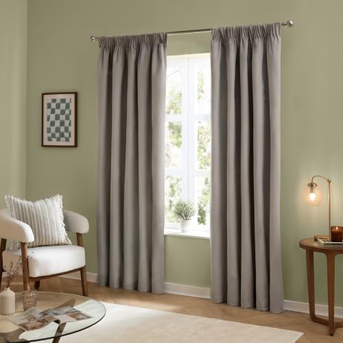 furn. The Ultimate Velvet Blackout Pencil Pleat Curtains (Silver-168x229cm)