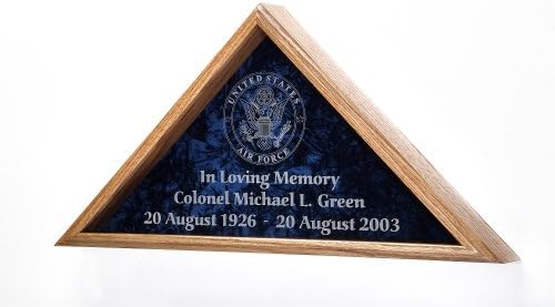 Large Flag Display Case w/ Engraved Military Emblem - Includes 3 Lines of Text Personalization - for 5x9.5 Burial / Coffin / Casket Flag - Solid Oak (USCG Emblem -Coast Guard)