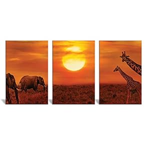Canvas Wall Art Wild View Animals Beasts Painting Artwork for Home Prints Framed - 16"x24" x 3 Panels