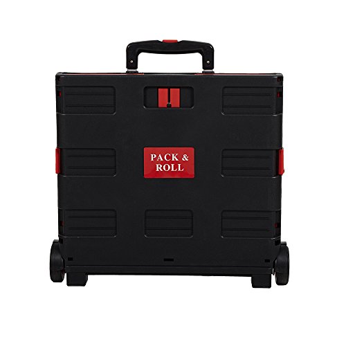 Dporticus Folding Two-Wheeled Trolley Hand Cart Plastic Hefty Heavy Carry Shopping Picnic Travel Office (Red/Large) - Thumbnail 5
