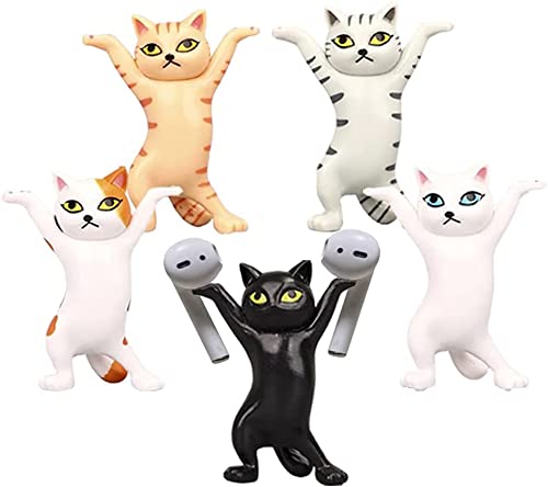 Pipihome 5Pcs Dancing Cats Pencil Holder, Cat Lover Gifts, Creative the Coffin Dance Earphone Holder Cat Figure for Desk or Home Office Decoration Ornaments Small Item Storage Cute Cats
