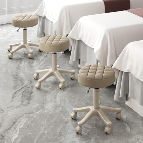 MOZOGOT PU Leather Round Rolling Stool Height Adjustable, Swivel Drafting Work SPA Shop Salon Stools with Wheels Office Chair Small for Home Office