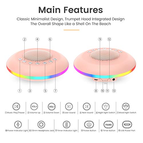 ODOMY White Noise Sound Machine for Sleeping with 20 Non-Looping Soothing Sounds Colorful Gradual Night Light Baby/Kids/Adults Sleep Therapy Sound Machine with Auto-Off Timing and Memory Function - Thumbnail 6