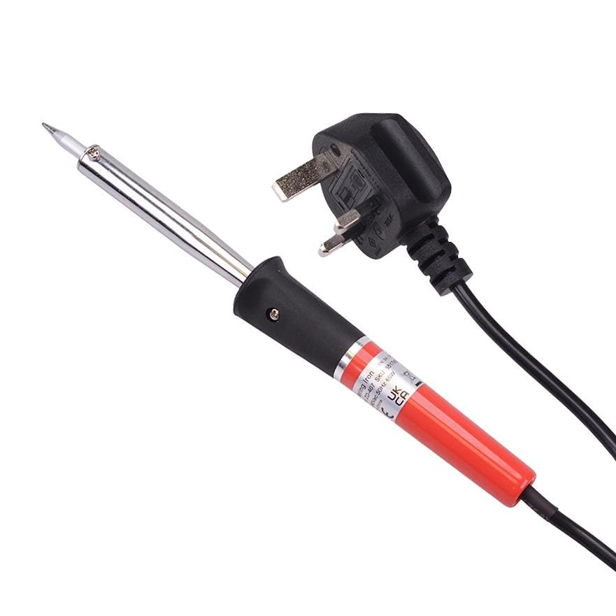 Mains Powered Soldering Iron Solder UK Plug Basic Beginner Electronics DIY Hobby Repairs (60, Watts)