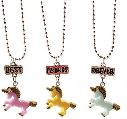 3Pcs/Set BFF Best Friend Forever Unicorn Pendant Bead Chain Necklace Kids Gift