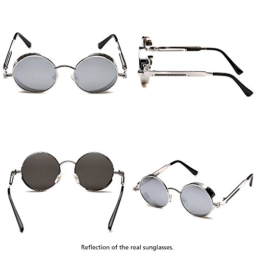 Rocknight Gothic Steampunk Polarized Full Metal Round Frame Sunglasses UV Protection silver & silver