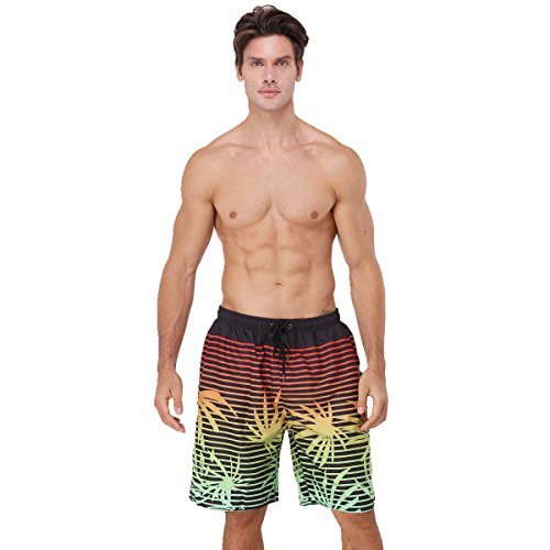 youvimi Men\'s Striped Printed Beach Shorts Swim Trunks With Mesh Lining