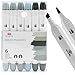 Art-n-Fly Professional Brush Tip Cool Gray Markers Set of 12 Cool Grey Tone Markers for Drawing Manga Sketching Illustration