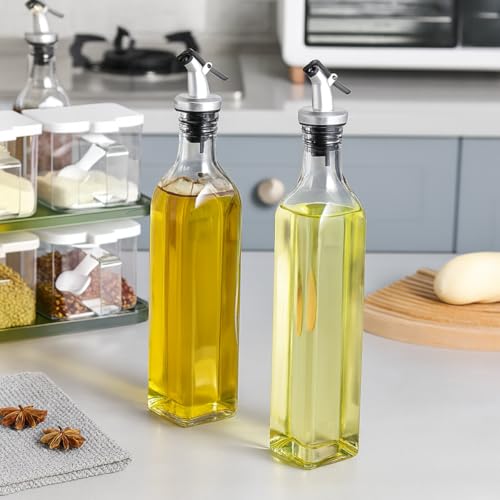 Kit 2 Porta Azeite e Vinagre de Vidro 500ml Premium Galheteiro com Tampa Dosadora Dispenser para Óleo Molhos e Temperos Garrafa Transparente Multiuso Econômica e Saudável para Cozinha 500ml Premium