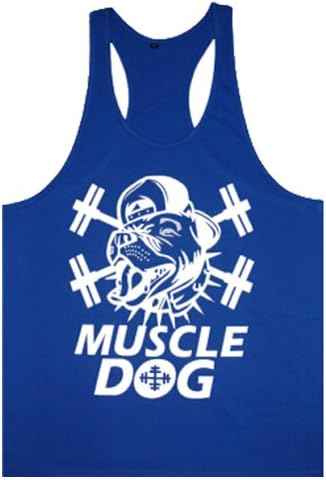 NewFi GYM Muscle Workout T-Shirt Bodybuilding Tank Top Muscle DOG For Men (Blue white, M)
